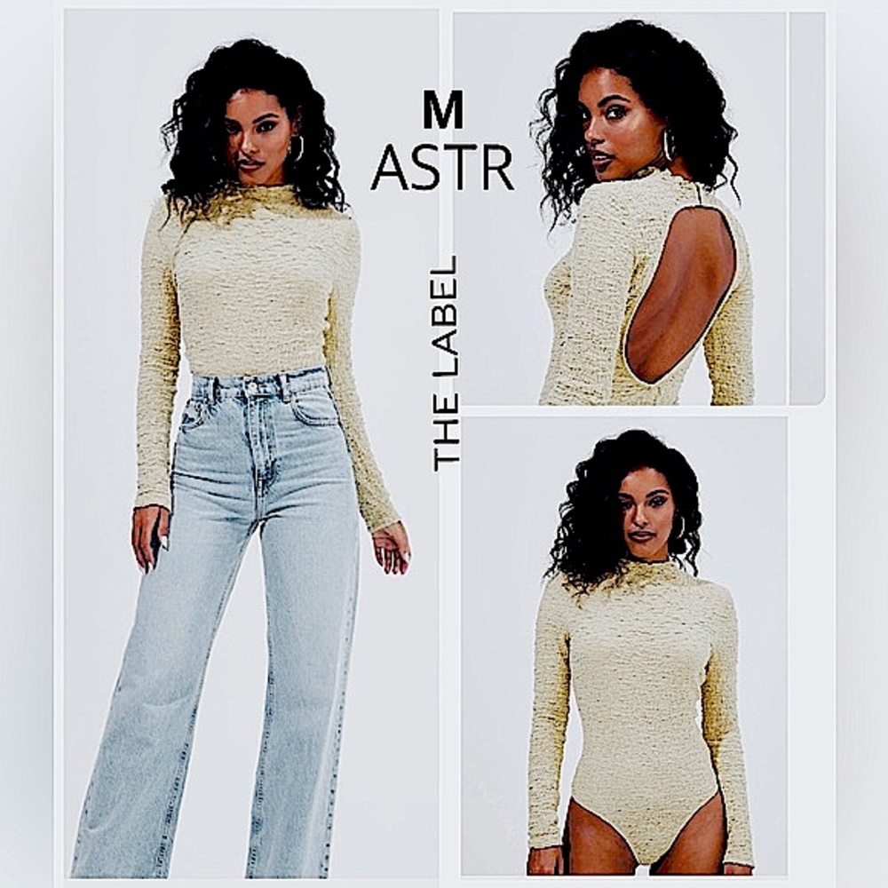 𝗡𝗪𝗧 Astr The Label hawthorn textured backless ivory bodysuit M mock neck crinkle